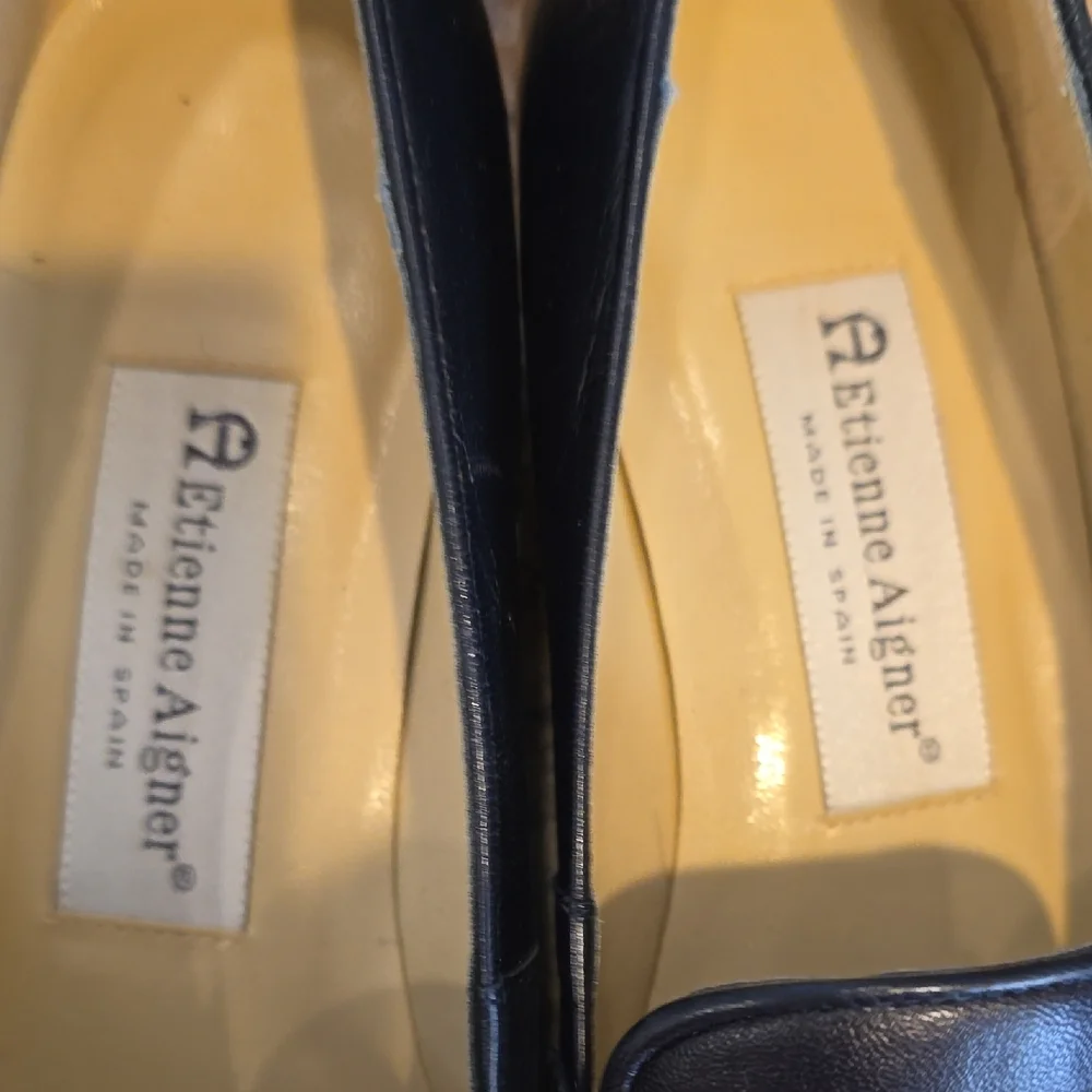 Etienne Aigner Navy Leather Loafers with Gold Detail - Picture 6 of 7